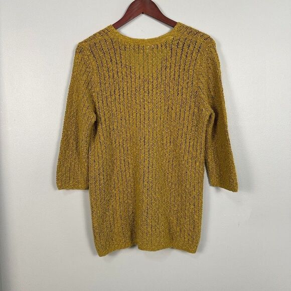 J. Jill Open Knit V-Neck Tunic 3/4 Sleeve Sweater Yellow Womens Large Petite - Picture 5 of 5